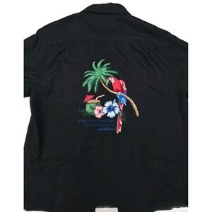 Caribbean Shirt Mens XL Black Parrot Cocktail Hawaiian Short Sleeve Button
